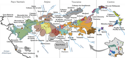 Carte des AOC Val de Loire Montlouis-sur-Loire